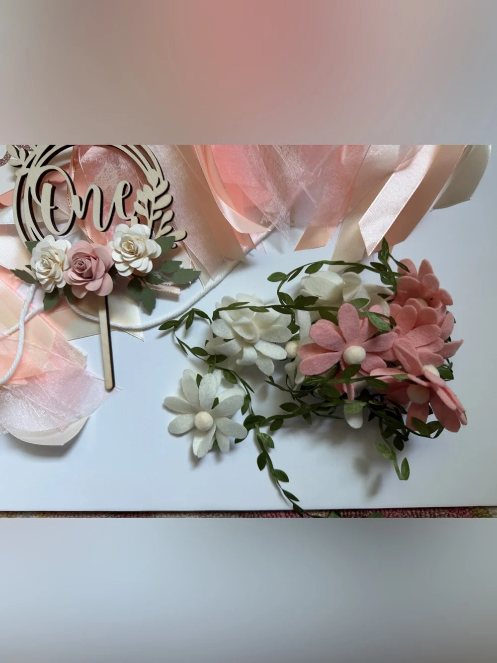 Wildflowers Peach and Cream Floral First Birthday Banner & Cake Topper Set of 4